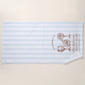 Serviette de plage moderne rétro bleu et marron po (Devant)