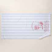 Serviette de plage moderne rétro bleu et rouge pou (Devant)