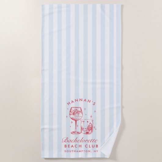 Serviette de plage moderne rétro bleu et rouge pou (Devant)