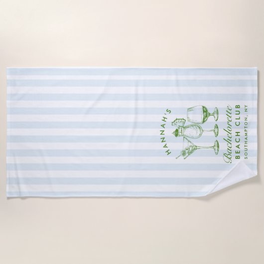 Serviette de plage moderne rétro bleu et vert pour (Devant)