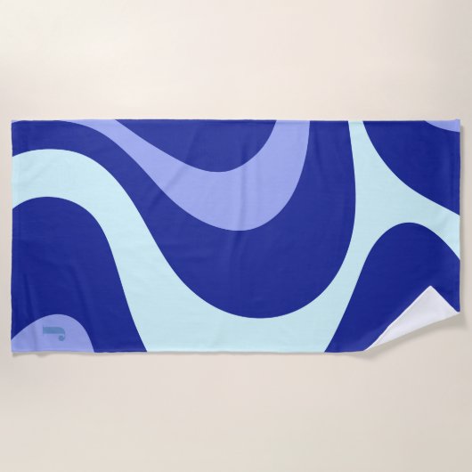 Serviette De Plage Moderne Retro Bleu Vague Blanche Personnalisée (Devant)