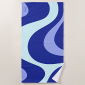 Serviette De Plage Moderne Retro Bleu Vague Blanche Personnalisée (Devant)