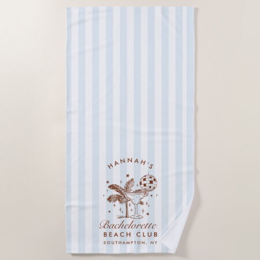 Serviette de plage moderne rétro bleue et marron p (Devant)