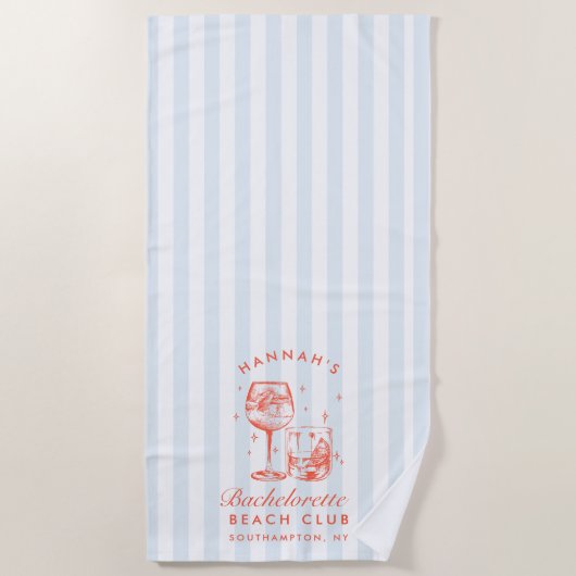 Serviette de plage moderne rétro bleue et rouge po (Devant)