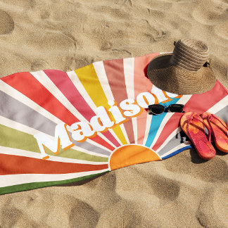 Serviette De Plage Moderne Rétro Nom Personnalisé Amusant Vintage Arc