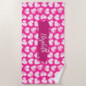 Serviette De Plage Moderne rose et blanc Doodled Heart Valentine Nom (Devant)