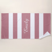 Serviette De Plage Moderne Rose Poussiéreux Rayé (Devant)