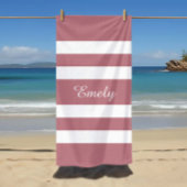 Serviette De Plage Moderne Rose Poussiéreux Rayé