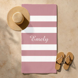 Serviette De Plage Moderne Rose Poussiéreux Rayé