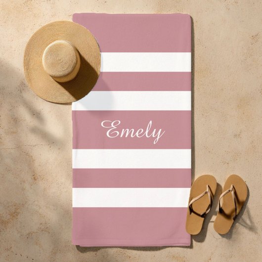 Serviette De Plage Moderne Rose Poussiéreux Rayé