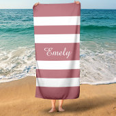Serviette De Plage Moderne Rose Poussiéreux Rayé