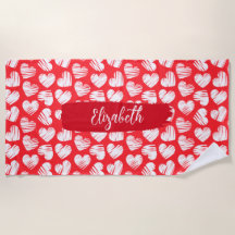 Moderne Rouge et Blanc Doodled Heart Valentine Nom
