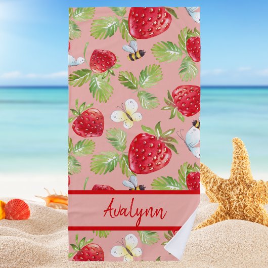 Serviette De Plage Moderne stylé tendance Fraise & Bee