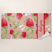 Serviette De Plage Moderne stylé tendance Fraise & Bee (Devant)