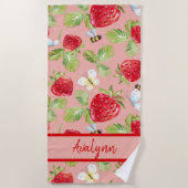 Serviette De Plage Moderne stylé tendance Fraise & Bee (Devant)