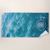 Serviette De Plage Moderne Turquoise Blue Ocean Waves Motif Monogramm (Devant)