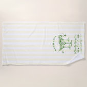 Serviette de plage moderne verte et jaune pour ent (Devant)