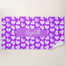 Moderne violet blanc Doodé Coeur Valentine Nom