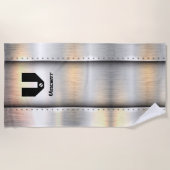 Serviette De Plage Modifier Initial, Ajouter Nom, Bandes métalliques (Devant)