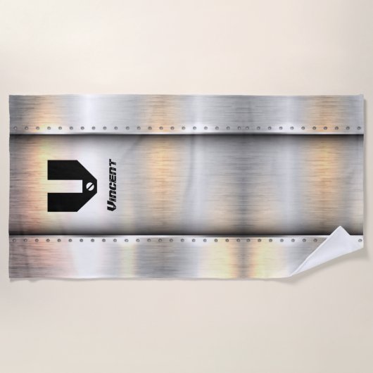 Serviette De Plage Modifier Initial, Ajouter Nom, Bandes métalliques (Devant)