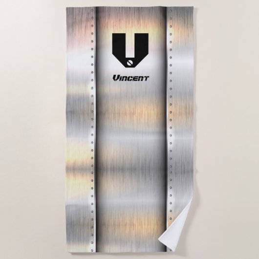 Serviette De Plage Modifier Initial, Ajouter Nom, Bandes métalliques (Devant)
