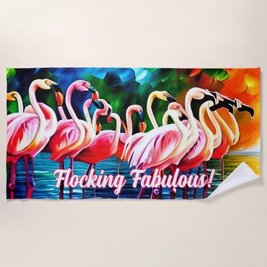 Serviette De Plage Modifier le texte, Flocking Fabuleux, Flamants ros (Devant)