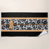 Serviette De Plage Mokuleia Hawaiian Faux Wood Monogram Surboard (Devant)