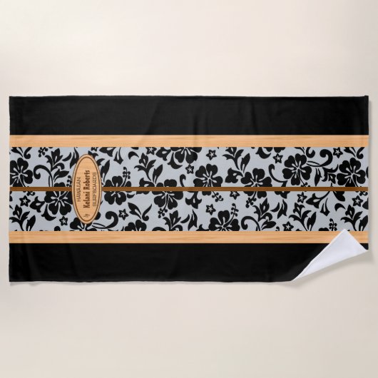 Serviette De Plage Mokuleia Hawaiian Faux Wood Monogram Surboard (Devant)
