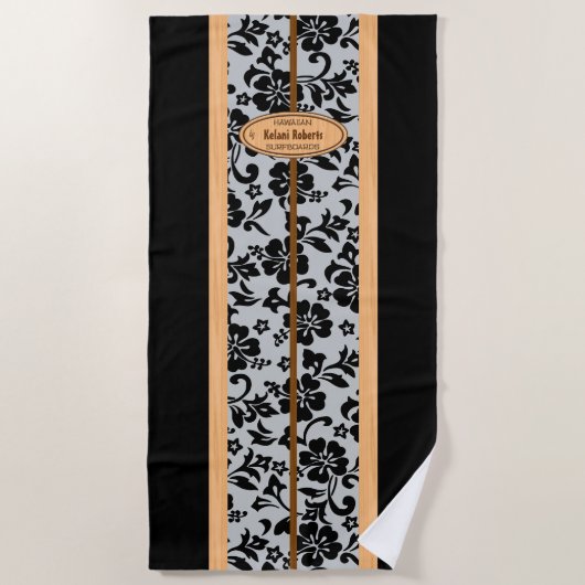 Serviette De Plage Mokuleia Hawaiian Faux Wood Monogram Surboard (Devant)