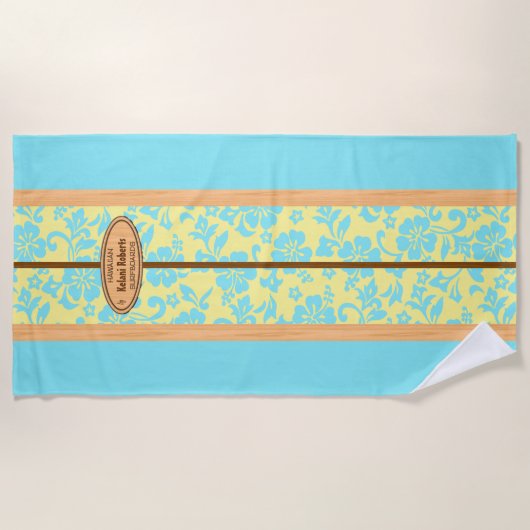 Serviette De Plage Mokuleia Hawaiian Faux Wood Monogram Surboard (Devant)