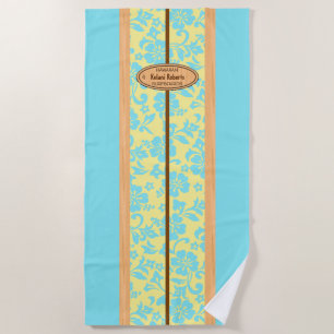 Serviette De Plage Mokuleia Hawaiian Faux Wood Monogram Surboard