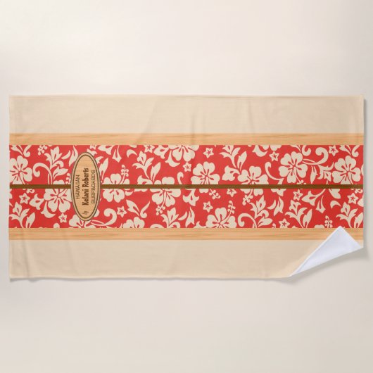 Serviette De Plage Mokuleia Hawaiian Faux Wood Monogram Surboard (Devant)