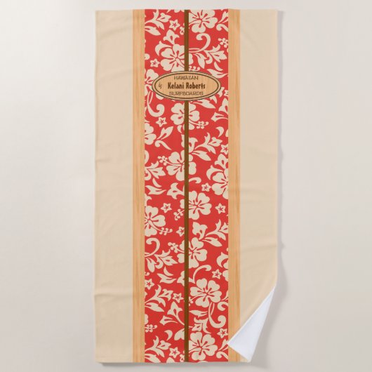 Serviette De Plage Mokuleia Hawaiian Faux Wood Monogram Surboard (Devant)