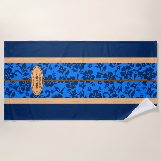 Serviette De Plage Mokuleia Hawaiian Faux Wood Monogram Surboard (Devant)
