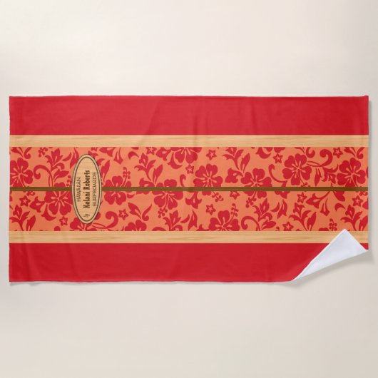 Serviette De Plage Mokuleia Hawaiian Faux Wood Monogram Surboard (Devant)