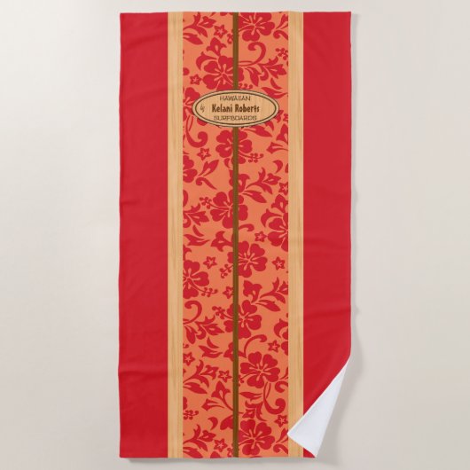 Serviette De Plage Mokuleia Hawaiian Faux Wood Monogram Surboard (Devant)
