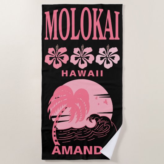 Serviette De Plage Molokai Hawaii Pink Beach Bachelorte Personnalisée (Devant)