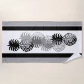 Serviette De Plage Momona Ananas Hawaiian rayé Tropical -Noir (Devant)