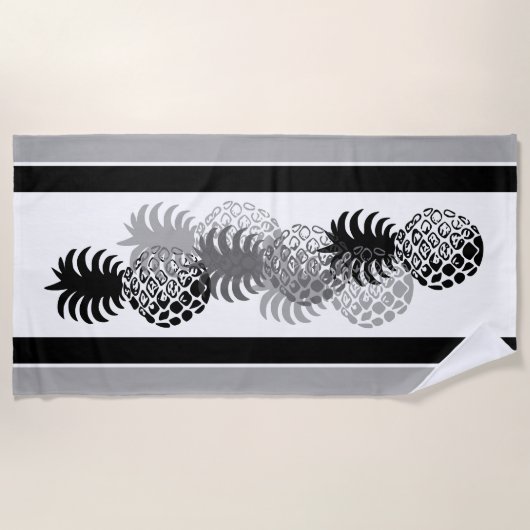 Serviette De Plage Momona Ananas Hawaiian rayé Tropical -Noir (Devant)