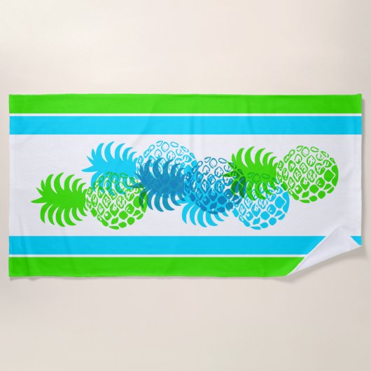Serviette De Plage Momona Ananas Hawaiian striped Tropical -Cool (Devant)