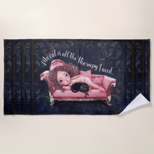 Serviette De Plage Mon chat est toute la thérapie dont j'ai besoin (Devant)
