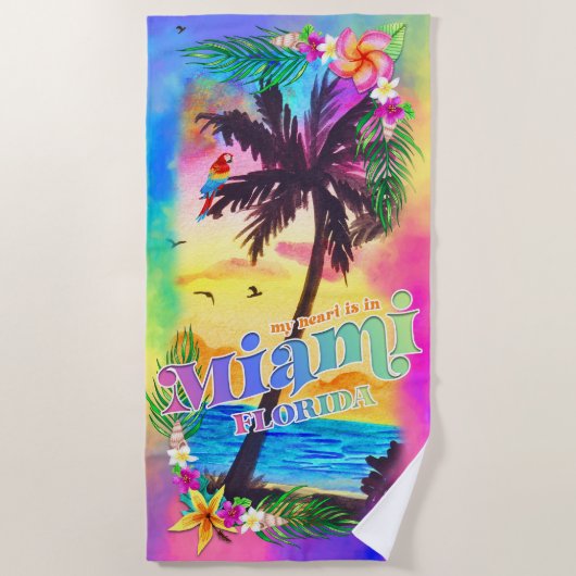 Serviette De Plage Mon coeur est à Miami Beach Towel (Devant)