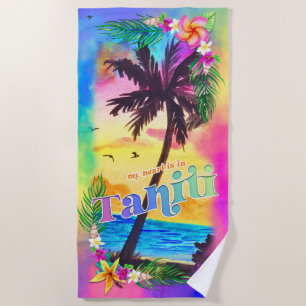 Serviette De Plage Mon coeur est à Tahiti Beach Towel
