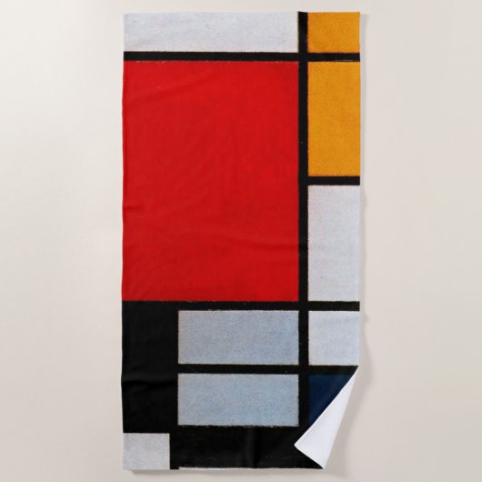 Serviette De Plage Mondrian - Composition avec grand plan rouge (Devant)