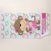 Serviette De Plage Monkey Hibiscus Ukelele Cute (Devant)