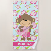 Serviette De Plage Monkey Hibiscus Ukelele Cute (Devant)