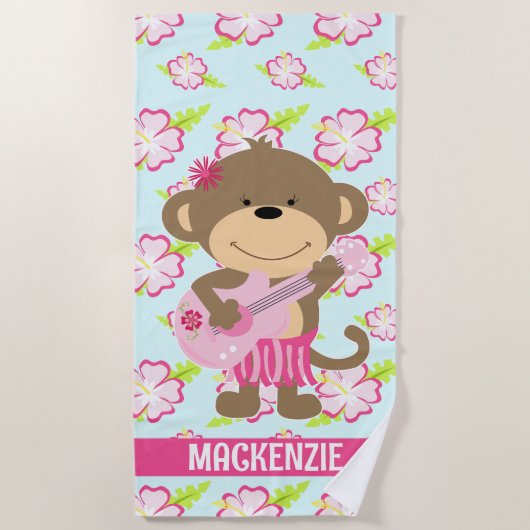 Serviette De Plage Monkey Hibiscus Ukelele Cute (Devant)