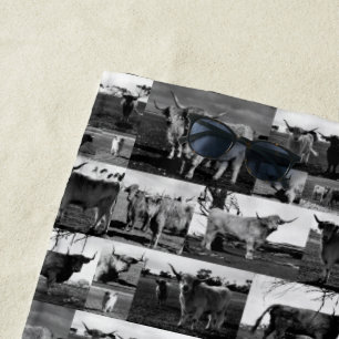 Serviette De Plage Monochrome Majesty : un collage photo de vache Hig