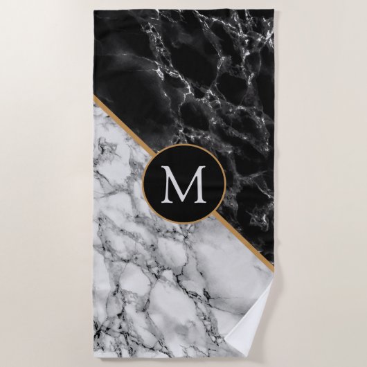 Serviette de plage Monogar noir et blanc personnal (Devant)