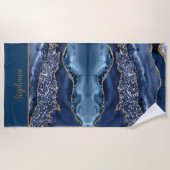Serviette De Plage Monogram Blue Gold Parties scintillant Agate Motif (Devant)